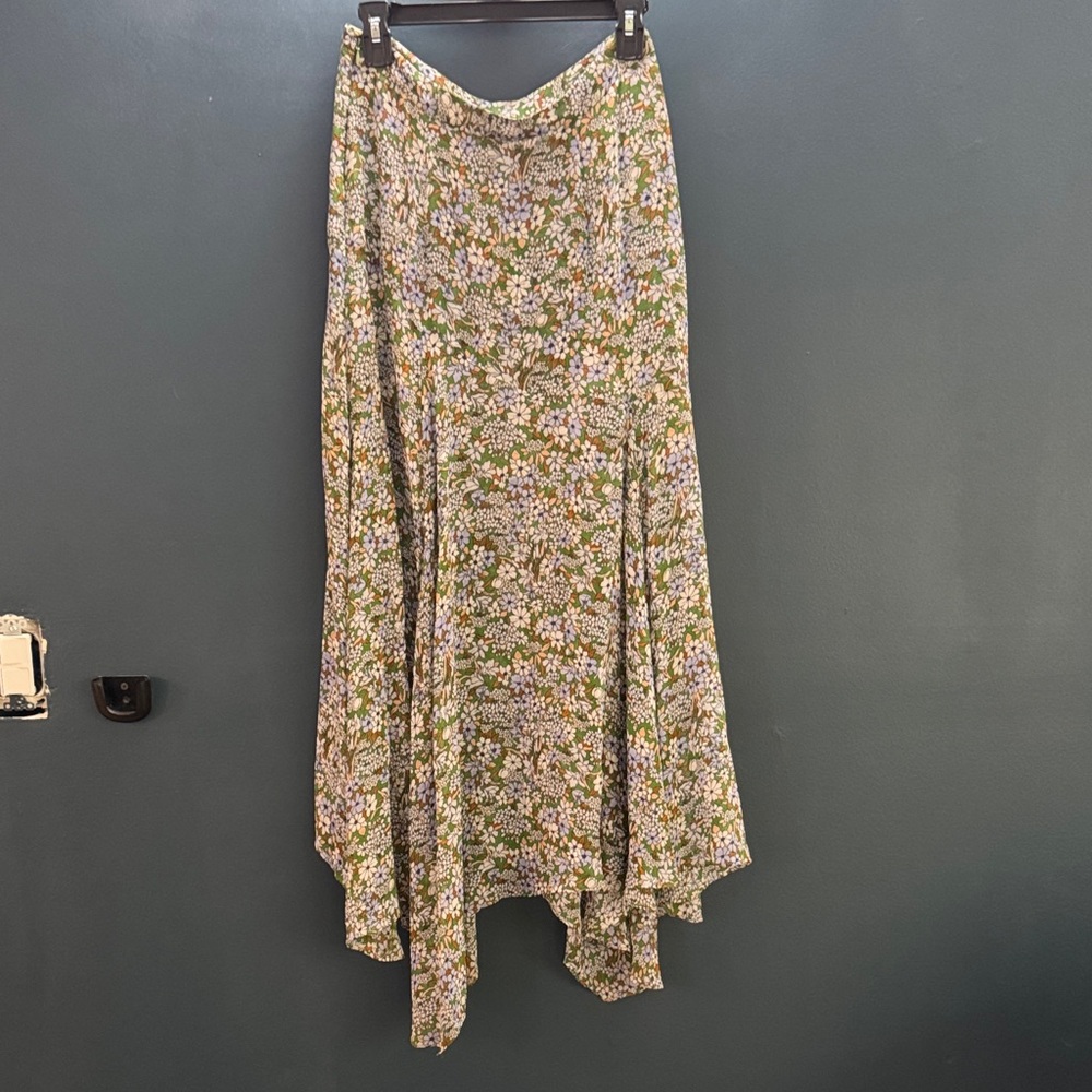 Veronica Beard Shilpa Floral Asymmetric Silk Skirt | forest army print
